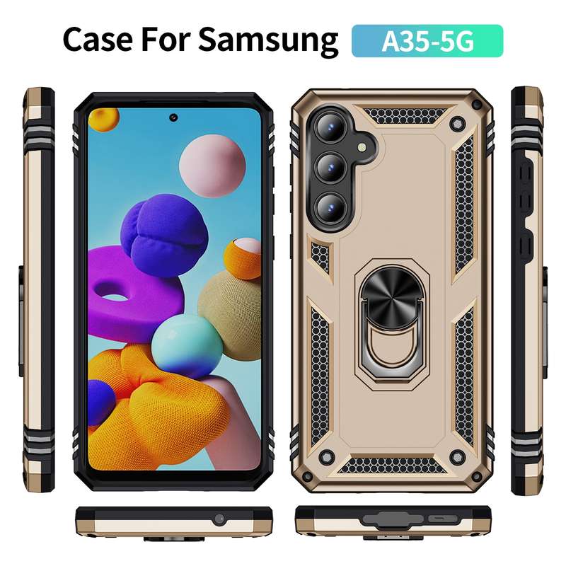 For Samsung Galaxy A35 5G Shockproof TPU + PC Phone Case with Holder(Black)