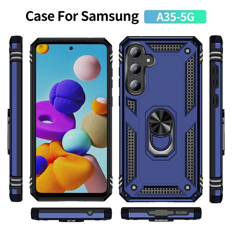 For Samsung Galaxy A35 5G Shockproof TPU + PC Phone Case with Holder(Black)