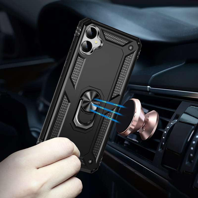 For Samsung Galaxy A05 Shockproof TPU + PC Phone Case with Holder(Black)