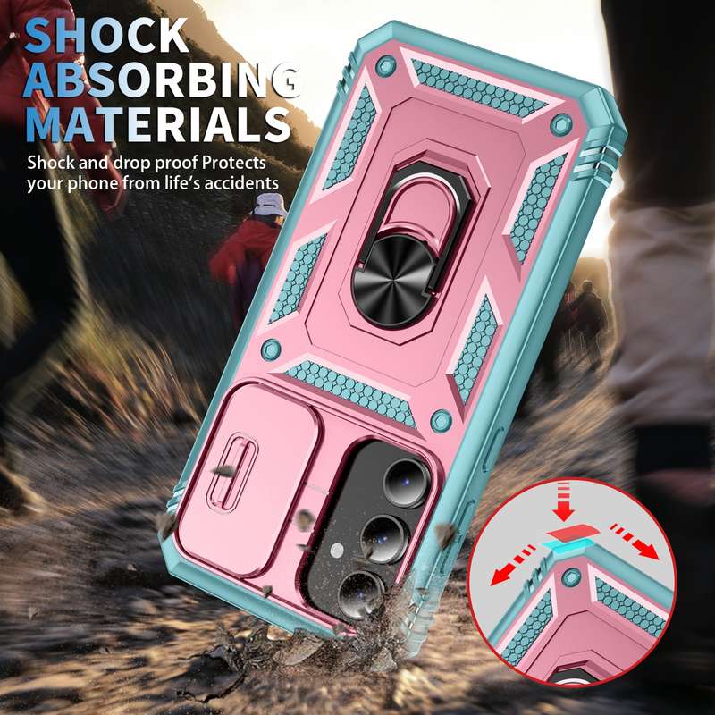 For Samsung Galaxy S23 FE 5G Sliding Camshield TPU + PC Phone Case with Holder(Pink+Rose Red)