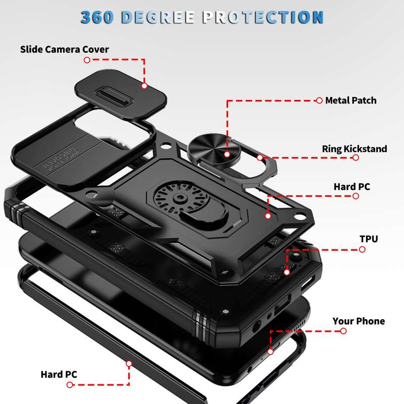 For Samsung Galaxy A25 5G Sliding Camshield TPU + PC Phone Case with Holder(Black)