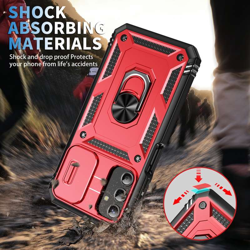 For Samsung Galaxy A25 5G Sliding Camshield TPU + PC Phone Case with Holder(Black)