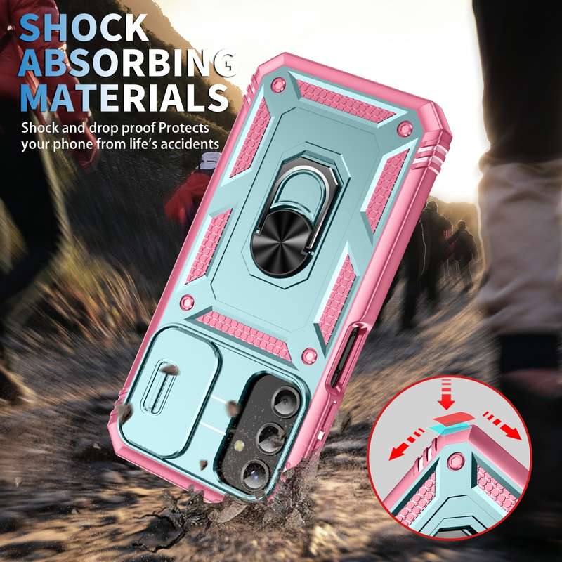 For Samsung Galaxy A25 5G Sliding Camshield TPU + PC Phone Case with Holder(Black)