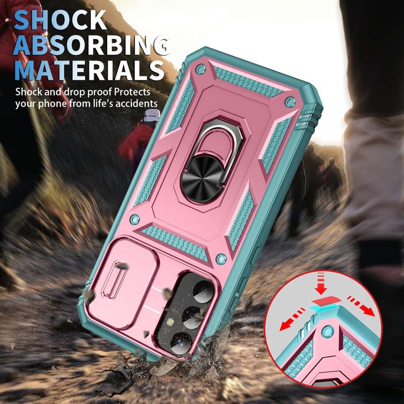 For Samsung Galaxy A34 Sliding Camshield TPU + PC Phone Case with Holder(Green)