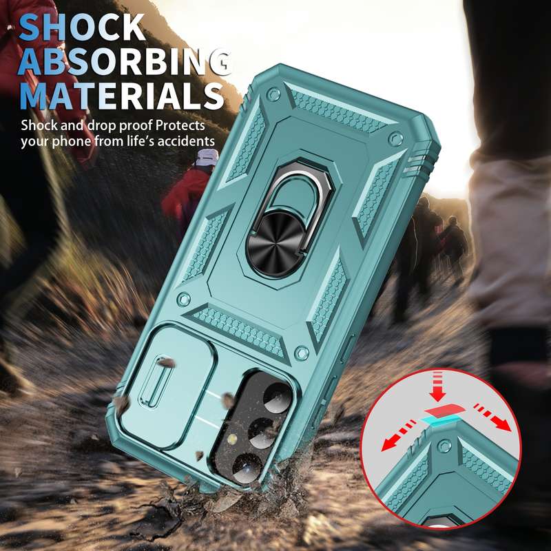 For Samsung Galaxy A34 Sliding Camshield TPU + PC Phone Case with Holder(Green)