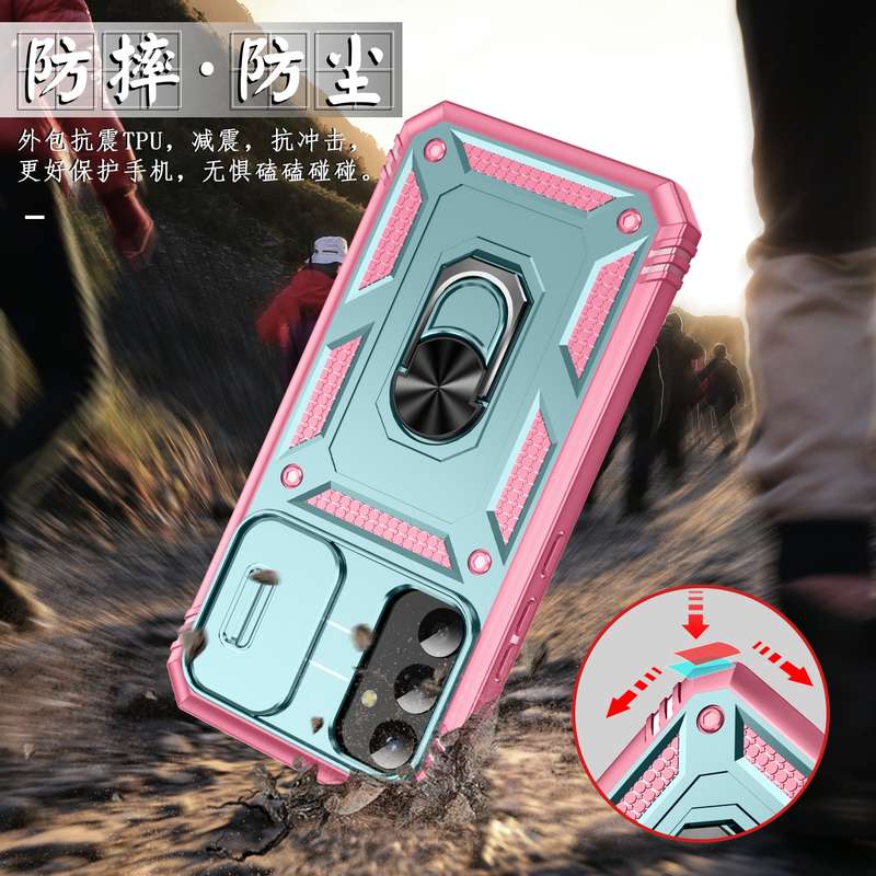 For Samsung Galaxy A34 Sliding Camshield TPU + PC Phone Case with Holder(Green)
