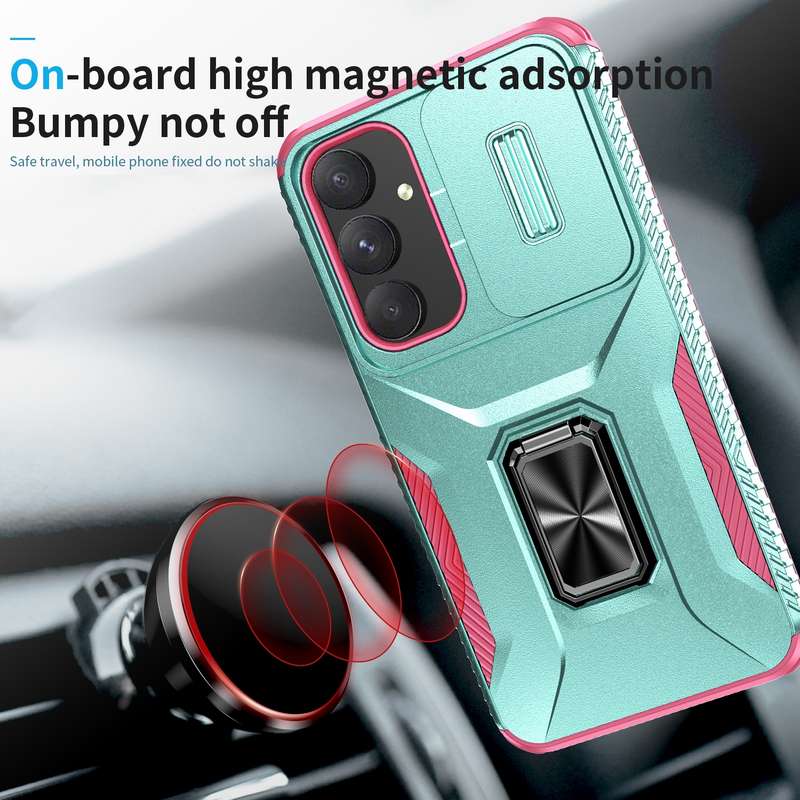 For Samsung Galaxy A55 5G Sliding Camshield Holder Phone Case(Grey Green + Pink)