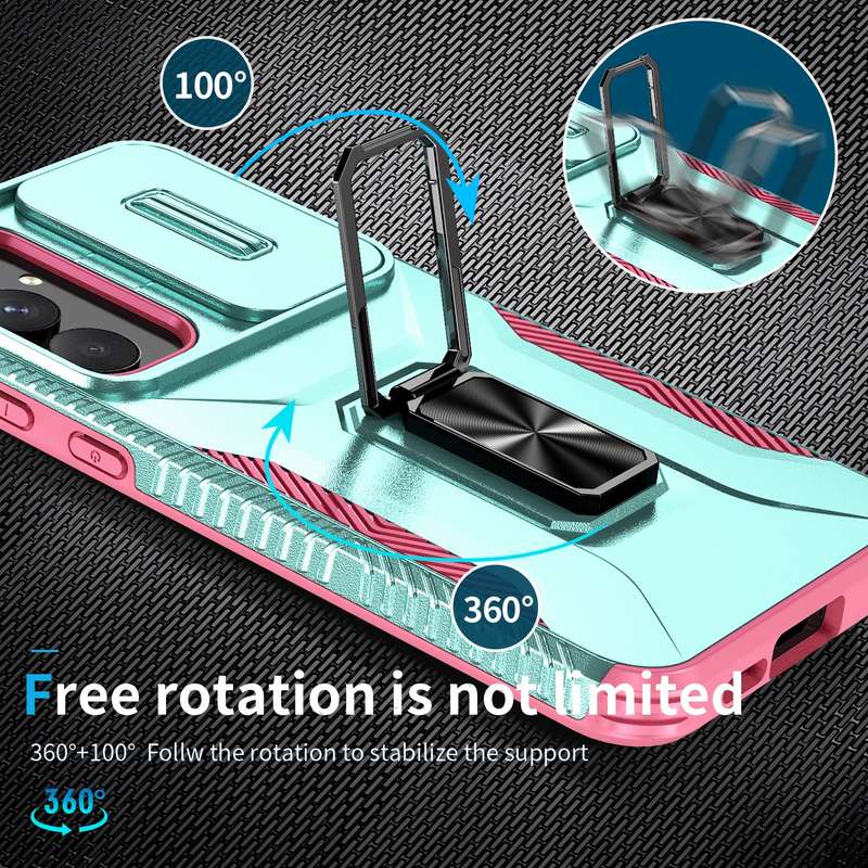 For Samsung Galaxy A55 5G Sliding Camshield Holder Phone Case(Grey Green + Pink)
