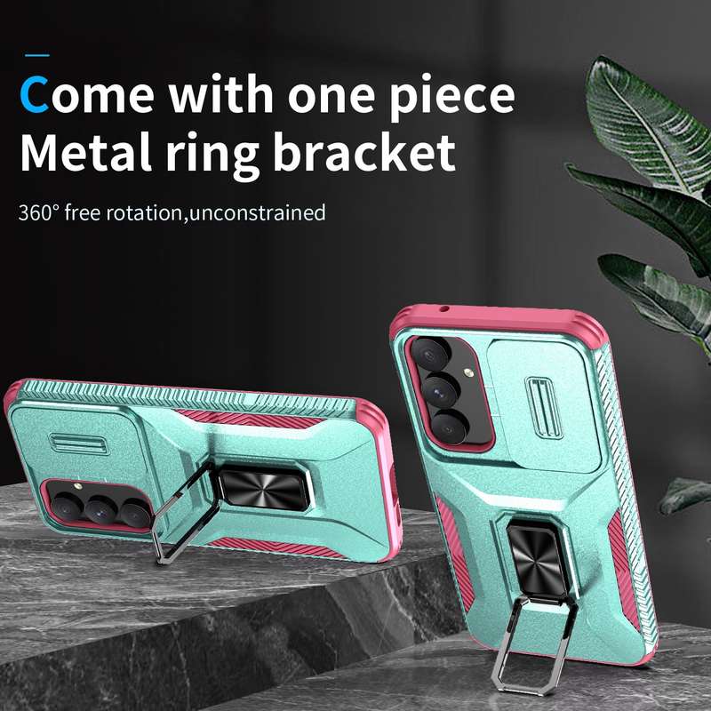 For Samsung Galaxy A55 5G Sliding Camshield Holder Phone Case(Grey Green + Pink)
