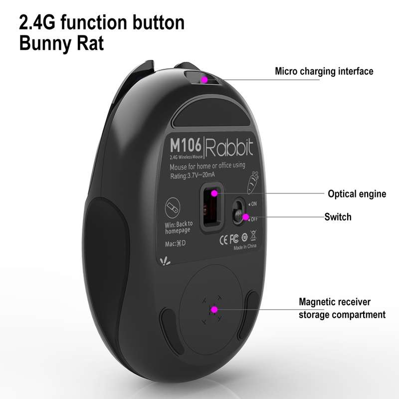 HXSJ M106 2.4GHZ 1600dpi Single-mode Wireless Mouse USB Rechargeable(Red)
