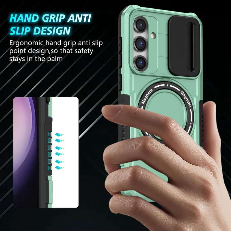 For Samsung Galaxy S23 FE 5G Sliding Camshield Magsafe Holder TPU Hybrid PC Phone Case(Pink Purple)