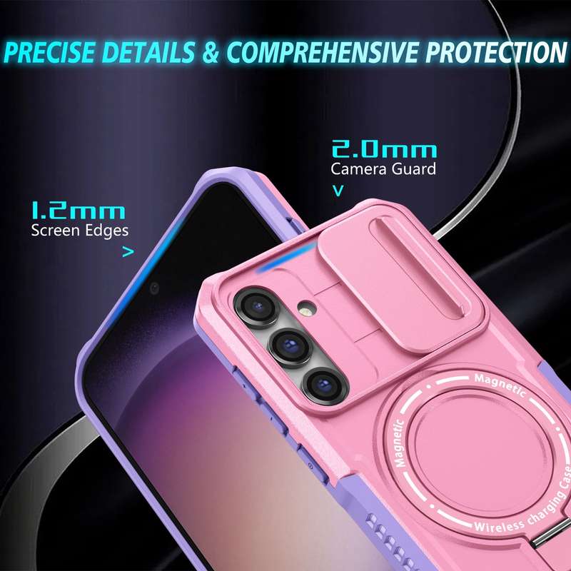 For Samsung Galaxy S23 FE 5G Sliding Camshield Magsafe Holder TPU Hybrid PC Phone Case(Pink Purple)
