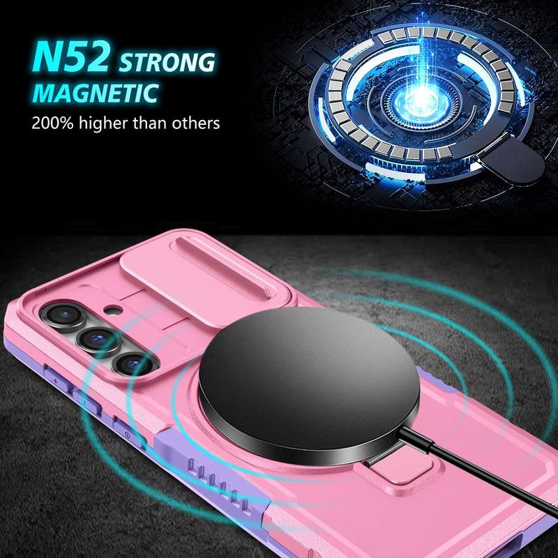 For Samsung Galaxy S23 FE 5G Sliding Camshield Magsafe Holder TPU Hybrid PC Phone Case(Pink Purple)