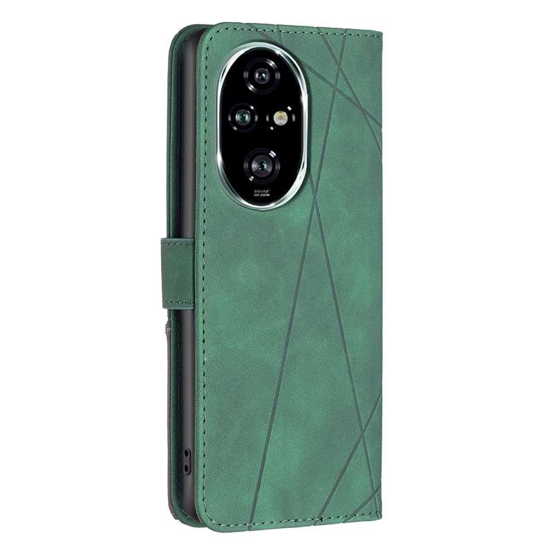 For Honor 200 Pro Magnetic Buckle Rhombus Texture Leather Phone Case(Green)
