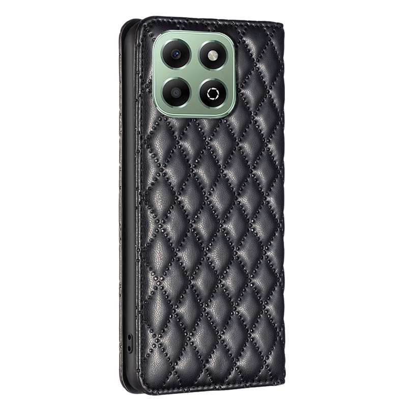 For Honor X6b Diamond Lattice Magnetic Leather Flip Phone Case(Black)