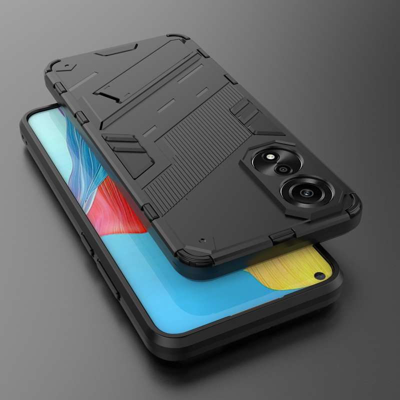 For OPPO A78 4G Punk Armor 2 in 1 PC + TPU Phone Case with Holder(Black)