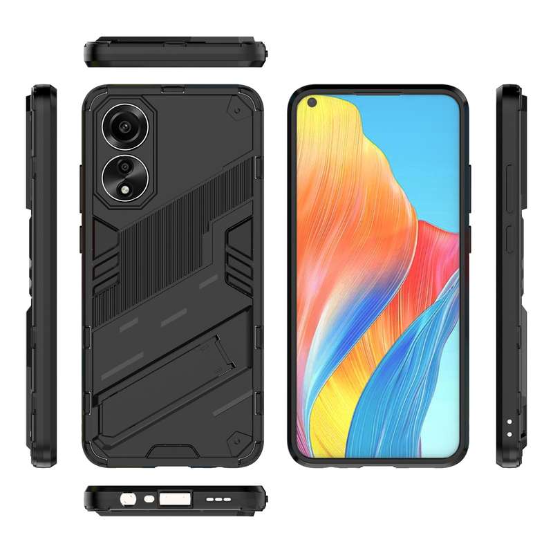 For OPPO A78 4G Punk Armor 2 in 1 PC + TPU Phone Case with Holder(Black)