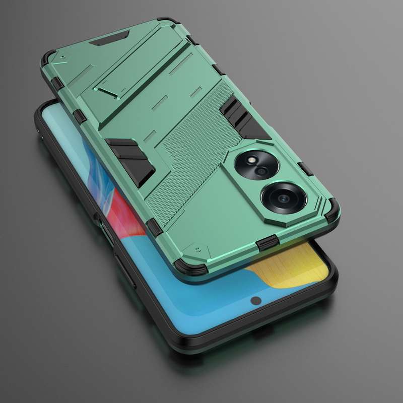 For OPPO A58 4G Global Punk Armor 2 in 1 PC + TPU Phone Case with Holder(Green)