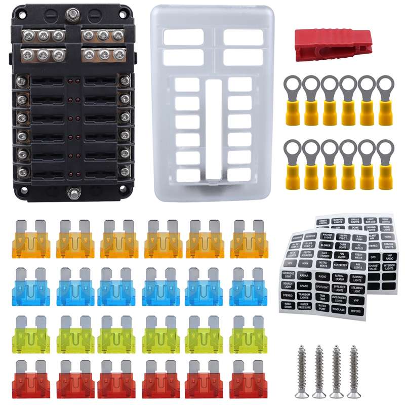 CP-4039 12 Way Fuse Block with 24pcs Fuses and 12pcs Terminals