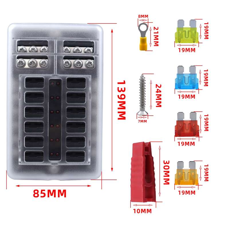 CP-4039 12 Way Fuse Block with 24pcs Fuses and 12pcs Terminals