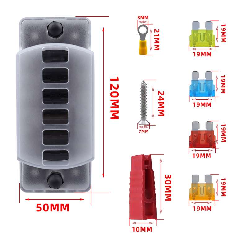 CP-4041 Vertical 6 Way Fuse Block with Fuses and Terminals