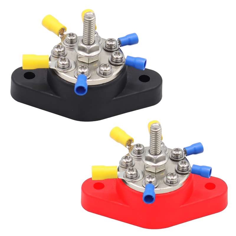 CP-4102 5/16 inch M8 RV Yacht 8-way Terminal Stud with 2pcs M5x20 Screws + Terminals(Black + Red)