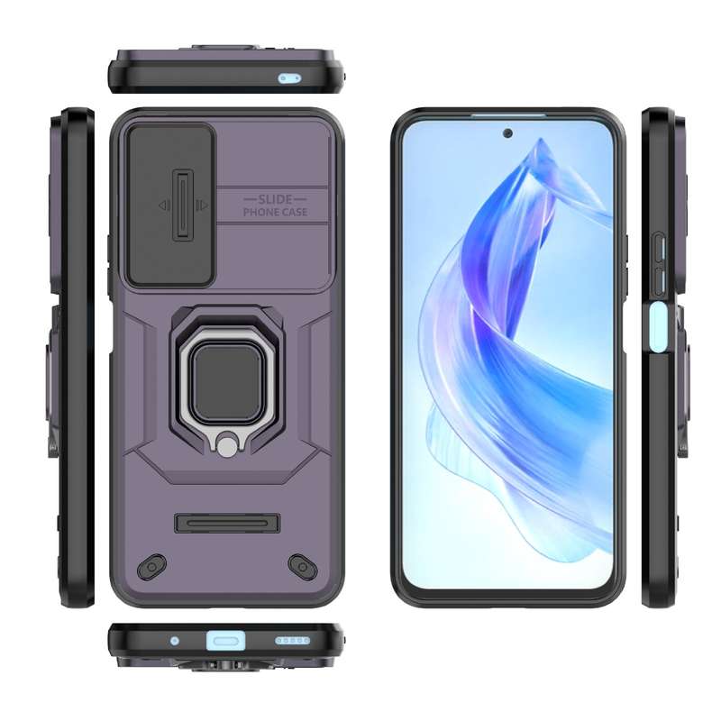 For Honor 90 5G Sliding Camshield TPU + PC Shockproof Phone Case with Holder(Blue)