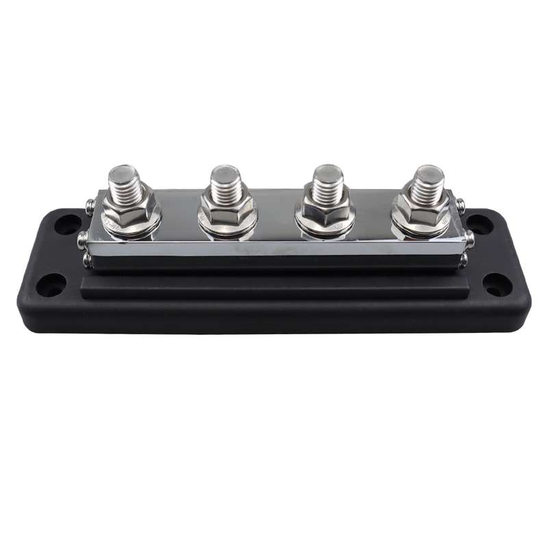 RV 600A High Current Busbar 4-way Straight M10 Wiring Studs(Black)