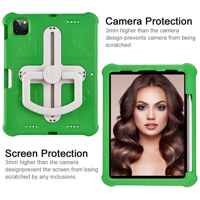 For iPad Air 11 2024 Shield 360 Rotation Handle EVA Shockproof PC Tablet Case(Green Beige)
