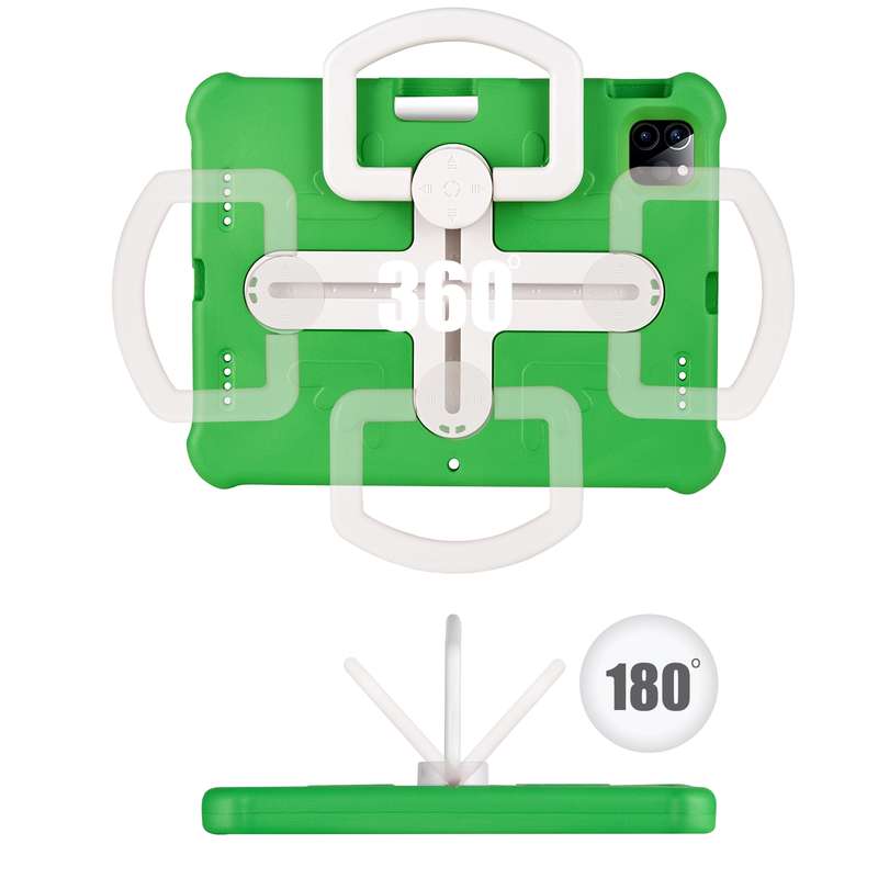For iPad Air 11 2024 Shield 360 Rotation Handle EVA Shockproof PC Tablet Case(Green Beige)