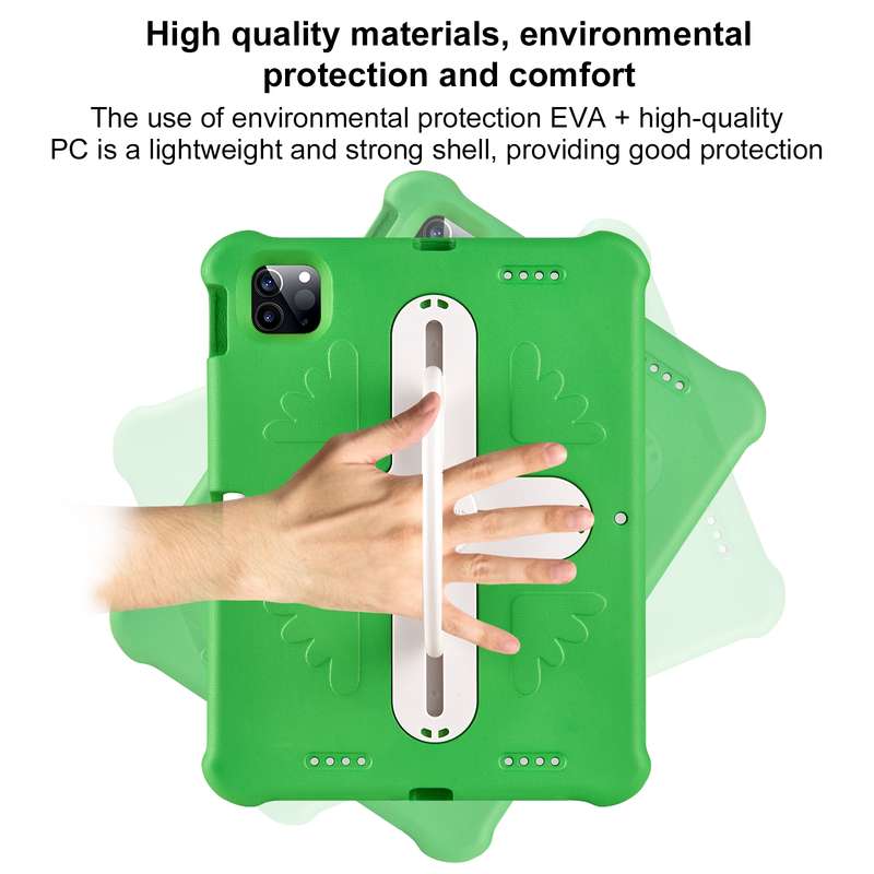 For iPad Air 11 2024 Shield 360 Rotation Handle EVA Shockproof PC Tablet Case(Green Beige)