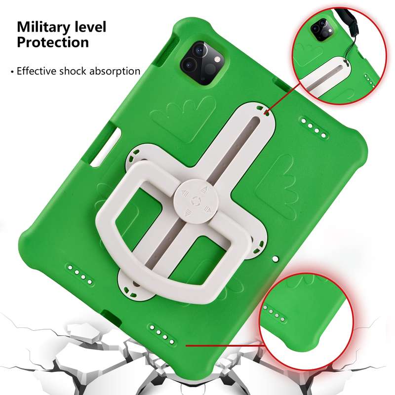 For iPad Air 11 2024 Shield 360 Rotation Handle EVA Shockproof PC Tablet Case(Green Beige)