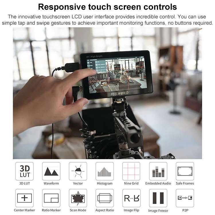 FEELWORLD F6 PLUSX 5.5 inch High Bright 1600nit Touch Screen DSLR Camera Field Monitor IPS FHD1920x1