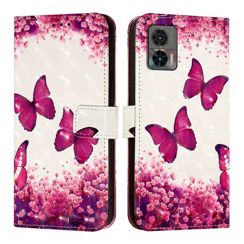 For Motorola Edge 30 Neo 3D Painting Horizontal Flip Leather Phone Case(Rose Butterfly)