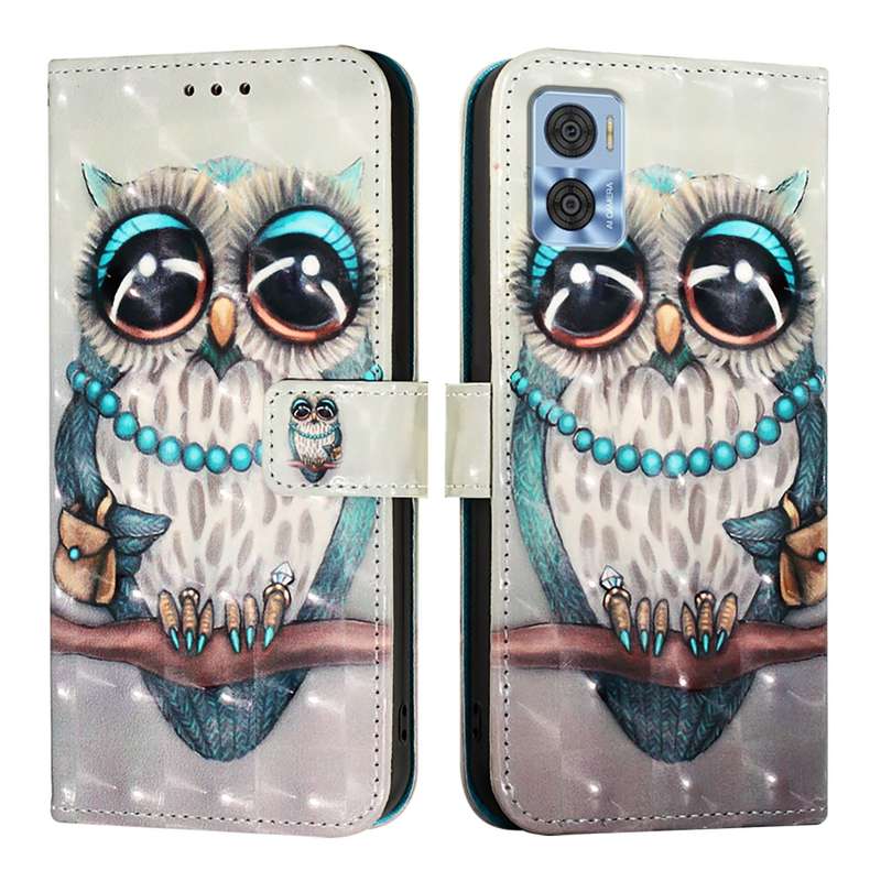 For Motorola Moto E22 / Moto E22i 3D Painting Horizontal Flip Leather Phone Case(Grey Owl)