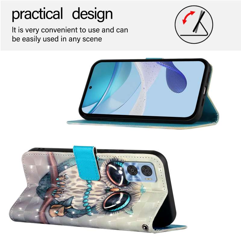 For Motorola Moto E22 / Moto E22i 3D Painting Horizontal Flip Leather Phone Case(Grey Owl)