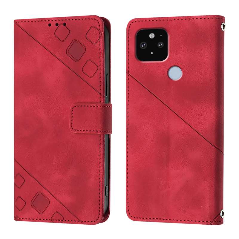 For Google Pixel 5 XL / Pixel 4a 5G Skin-feel Embossed Leather Phone Case(Red)