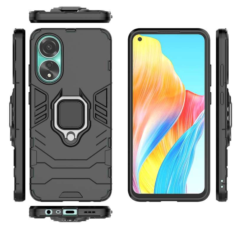 For OPPO A78 4G Shockproof PC + TPU Holder Phone Case(Navy Blue)