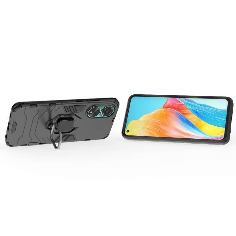 For OPPO A78 4G Shockproof PC + TPU Holder Phone Case(Navy Blue)