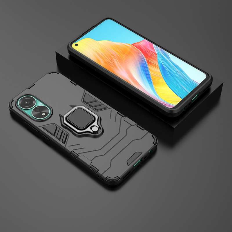 For OPPO A78 4G Shockproof PC + TPU Holder Phone Case(Navy Blue)