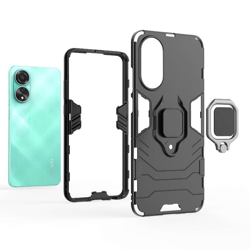 For OPPO A78 4G Shockproof PC + TPU Holder Phone Case(Navy Blue)
