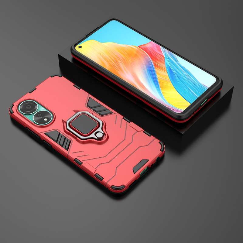 For OPPO A78 4G Shockproof PC + TPU Holder Phone Case(Navy Blue)