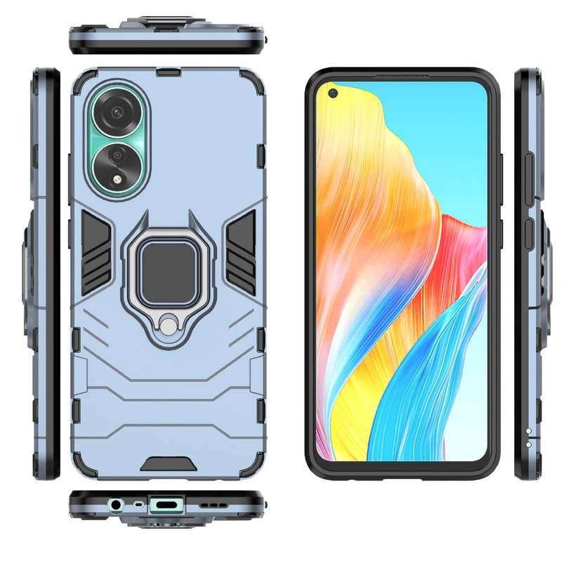 For OPPO A78 4G Shockproof PC + TPU Holder Phone Case(Navy Blue)
