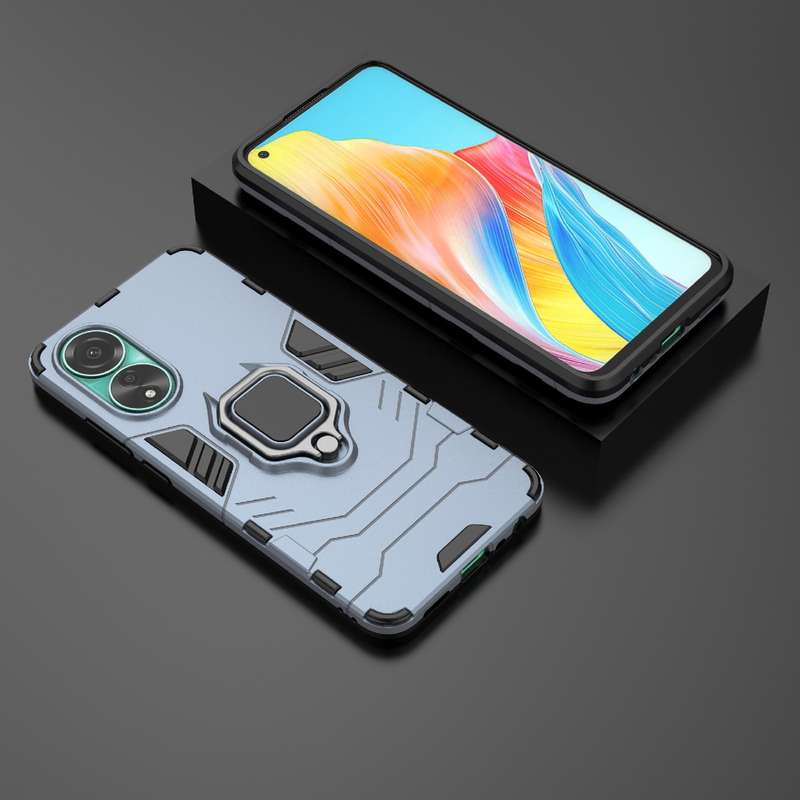 For OPPO A78 4G Shockproof PC + TPU Holder Phone Case(Navy Blue)