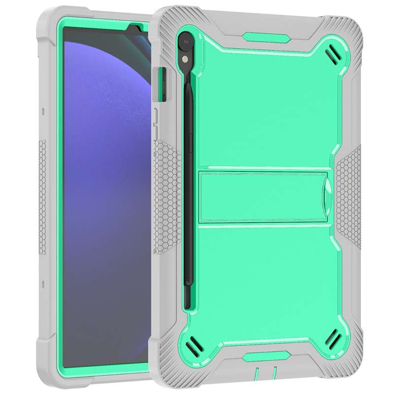 For Samsung Galaxy Tab S9 Shockproof Silicone Hybrid PC Tablet Case with Holder(Black)