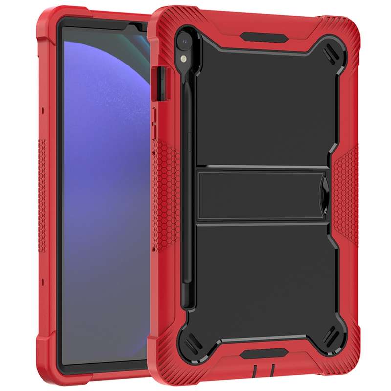 For Samsung Galaxy Tab S9 Shockproof Silicone Hybrid PC Tablet Case with Holder(Black)
