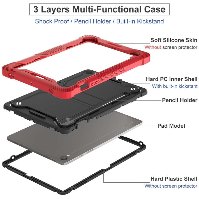 For Samsung Galaxy Tab S9 Shockproof Silicone Hybrid PC Tablet Case with Holder(Black)