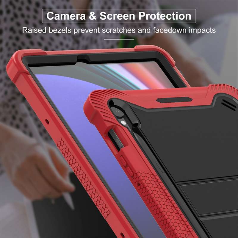 For Samsung Galaxy Tab S9 Shockproof Silicone Hybrid PC Tablet Case with Holder(Black)