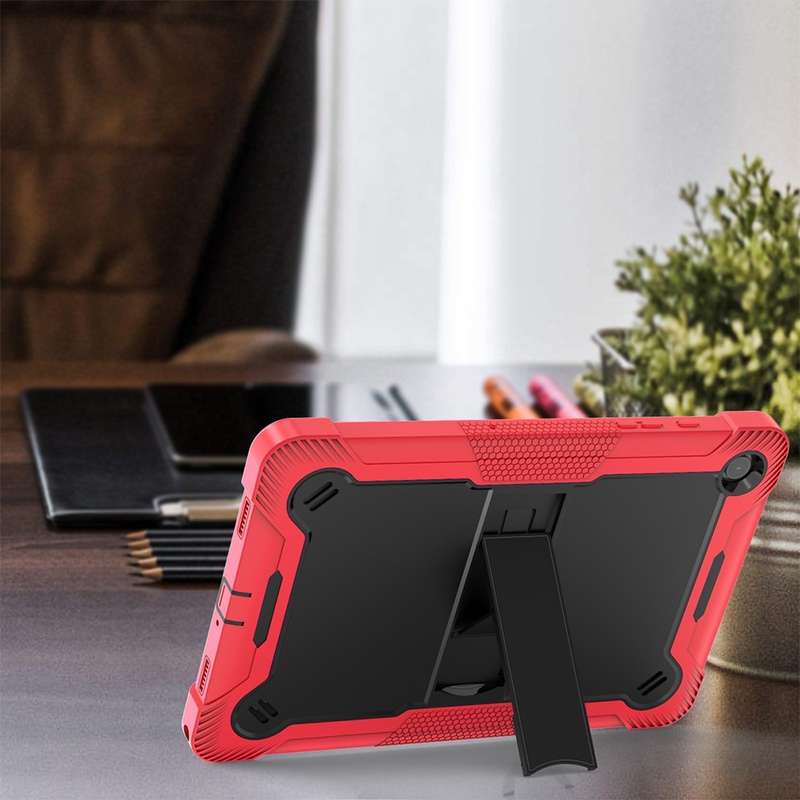 For Samsung Galaxy Tab A9+ Shockproof Silicone Hybrid PC Tablet Case with Holder(Black)