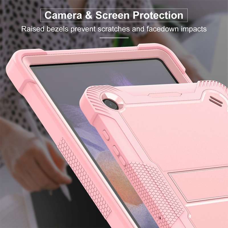 For Samsung Galaxy Tab A9+ Shockproof Silicone Hybrid PC Tablet Case with Holder(Black)